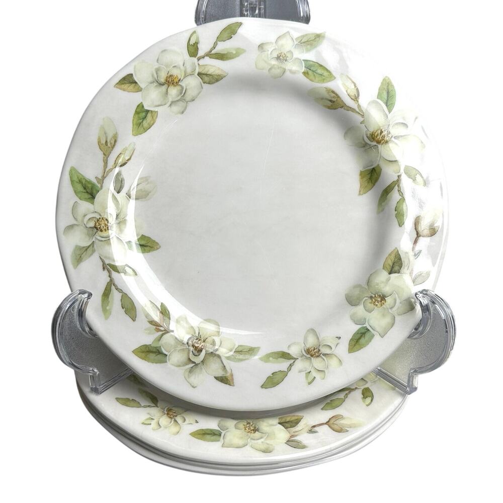 Melamine plates set of 4 magnolia design floral 9” shatter resistant dinnerware